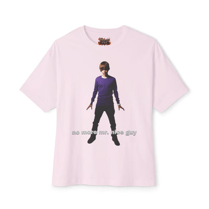 Boxy Tee — Lone Figure in Deep Purple top Graphic with "no more mr. nice guy" Text