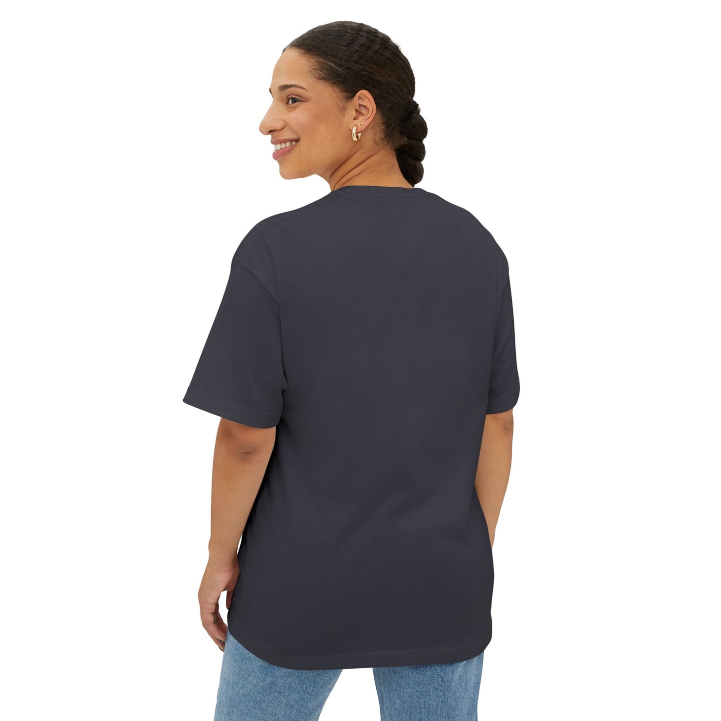 Boxy Tee — Lone Figure in Deep Purple top Graphic with "no more mr. nice guy" Text